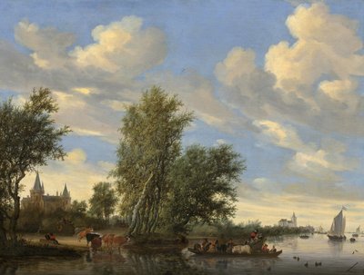 Paysage fluvial avec ferry - Salomon van Ruisdael or Ruysdael